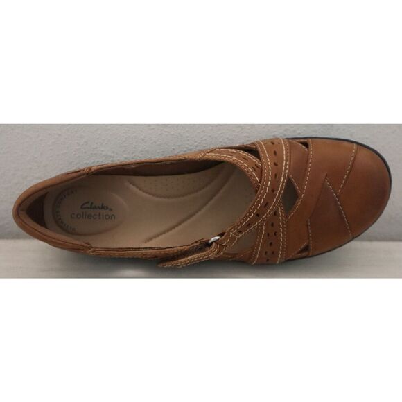 Clarks Women's Sz 9.5W Dark Tan/Brown Leather Ashland Spin Q Mary Jane Flats - Picture 5 of 14